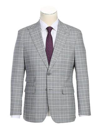 English Laundry Glen Plaid Grey Slim Fit Notch Lapel Two button Stretch Suit