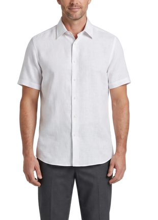 Steven Land White Coastal Weave Tailored Fit Stretch Short Sleeve Shirt