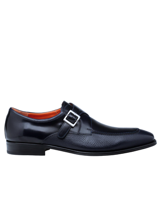 Mezlan Pego Navy Blue Deerskin & Calf Monk Strap Dress Shoes