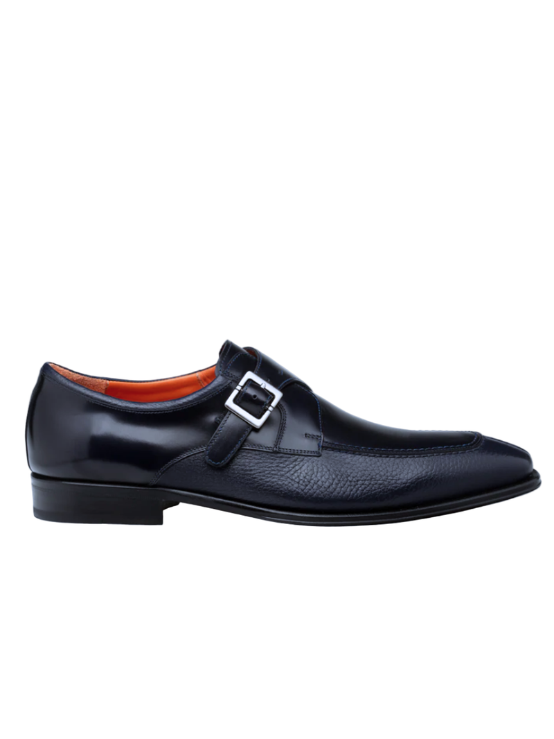 Mezlan Pego Navy Blue Deerskin & Calf Monk Strap Dress Shoes – The
