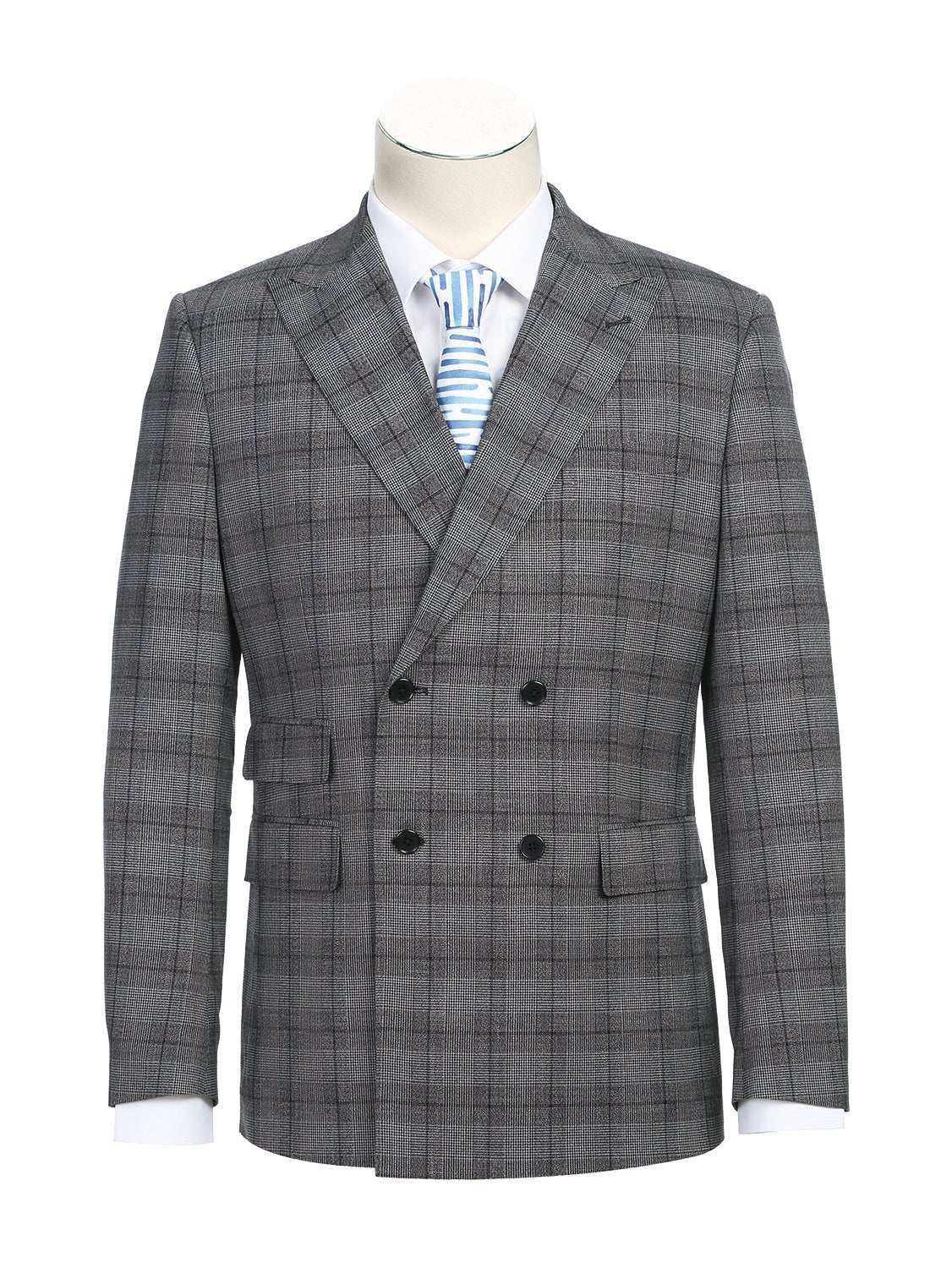 English Laundry Slim Fit Double-Breasted Check Peak Lapel Suit