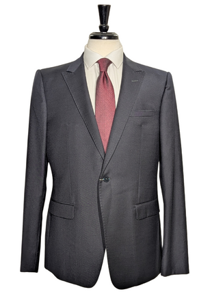 Armani Collezioni Solid Navy Blue Classic Fit Peak Lapel 1 Button Wool Suit 44R