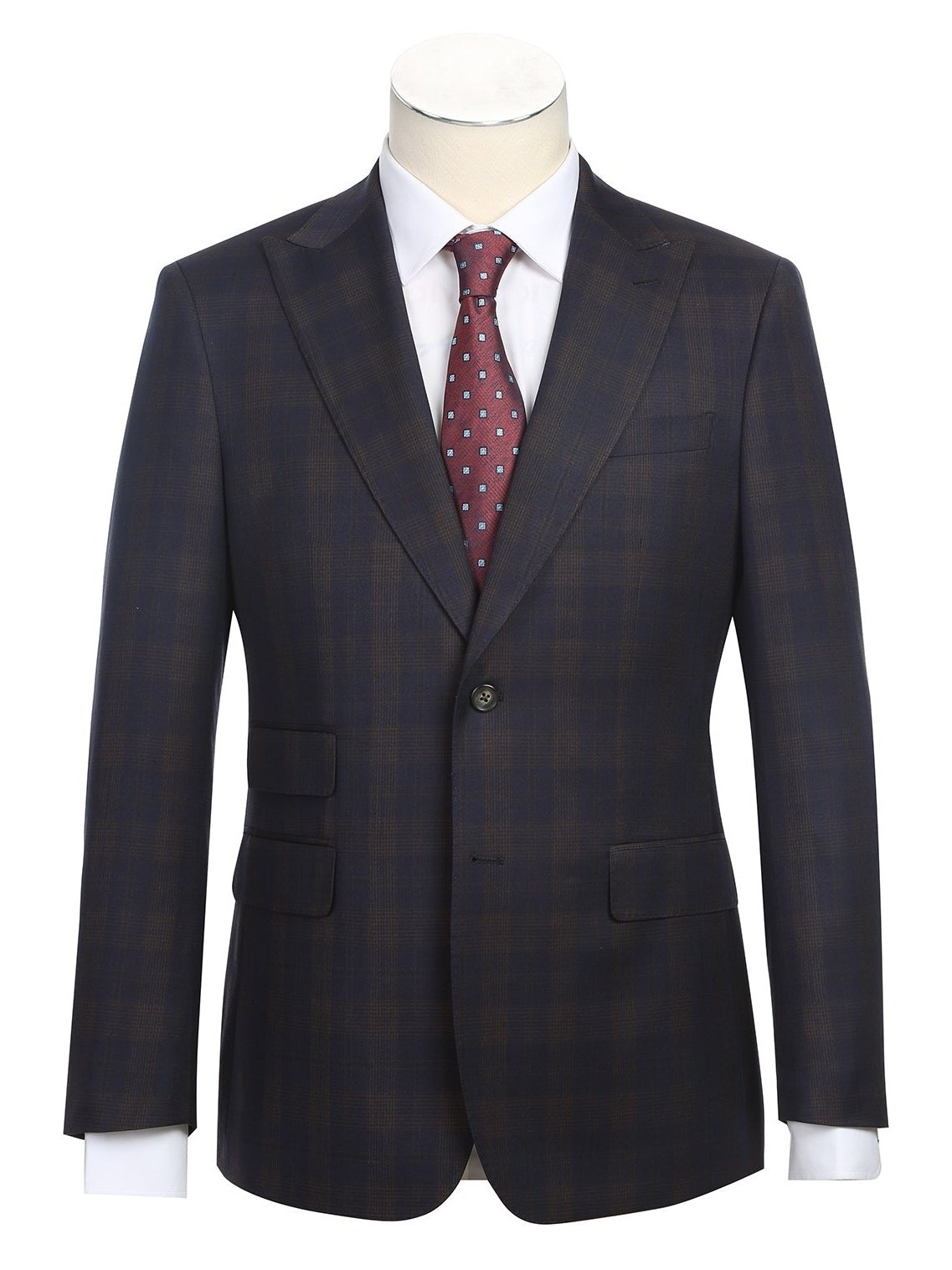 English Laundry Slim Fit Two button Brown Check Peak Lapel Suit