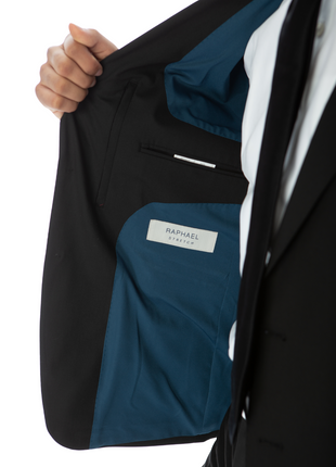 Raphael Mens Solid Black Slim Fit Stretch 2 Button Blazer Sportcoat