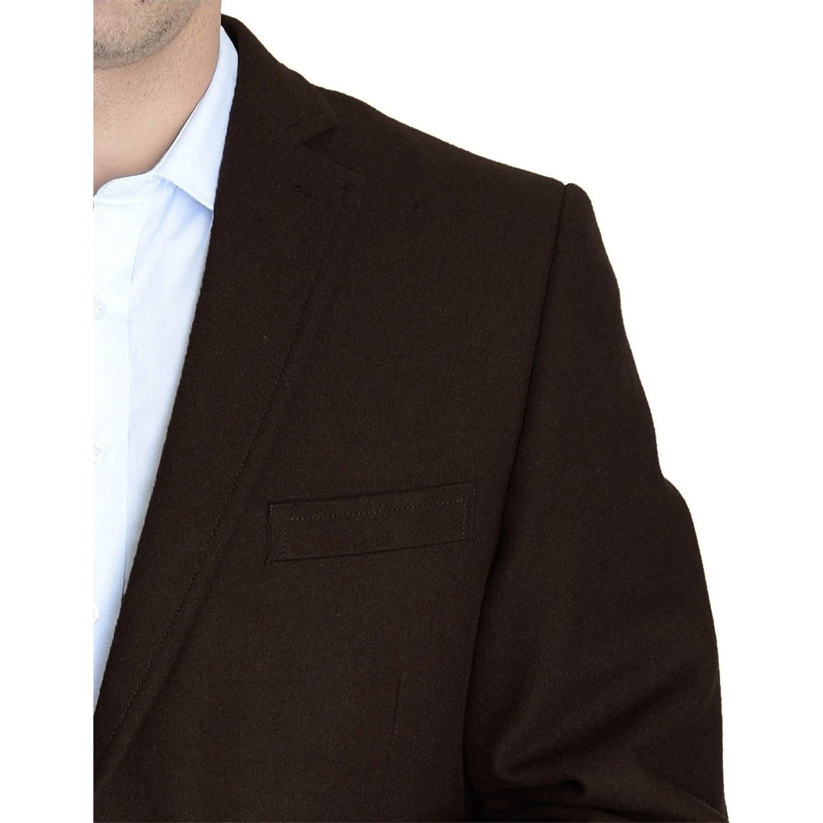 Men&#39;s Wool Cashmere Single Breasted Chocolate Brown 3/4 Length Car Coat Top Coat