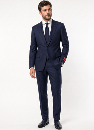 Mazara Mens Solid Navy Classic Fit Peak Lapel Wool Cashmere Blend 2-Button Suit