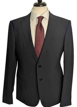 Armani Collezioni Black Textured M-Line Modern Fit Peak Lapel 2 Button Wool Suit 40R