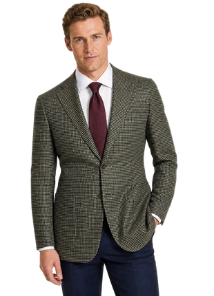 Porcaro Olive Green and Black Micro Check Classic Fit Cashmere 2-Button Sport Coat 40R
