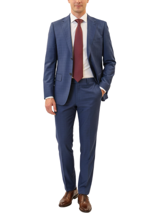 Centrion Mens Blue Check Classic Fit Notch Lapels 2 Button Wool Suit