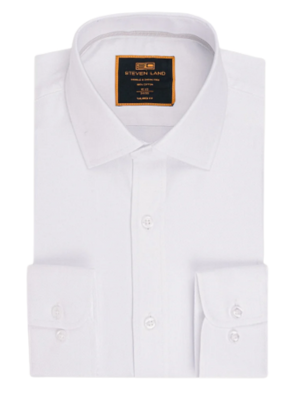 Steven Land White Herringbone Classic Fit Spread Collar Wrinkle Shrink Free Cotton Dress Shirt