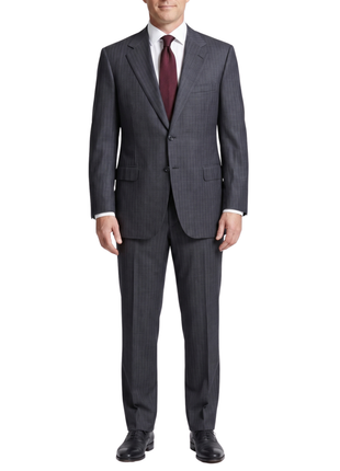 Brioni Mens Charcoal Tonal Micro-Weave Fully-Canvassed Classic Fit 2-Button Wool Silk Blend Suit - 44L