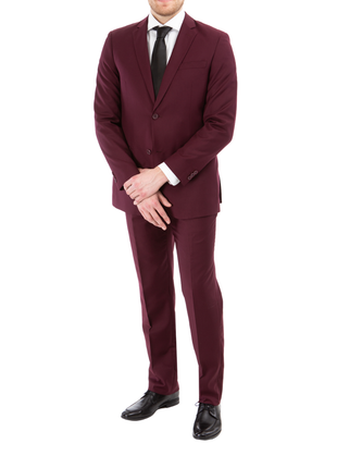 Raphael Mens Solid Burgundy Slim Fit Suit