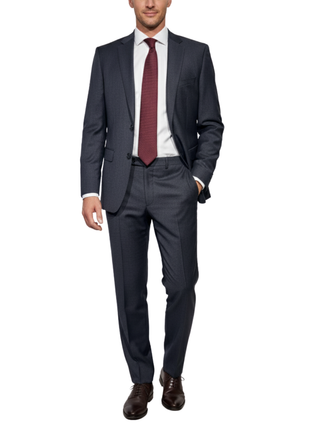 Hugo Boss Textured Charcoal Gray Notch Lapel Classic Fit Wool 2-Button Suit 40L - The Suit Depot