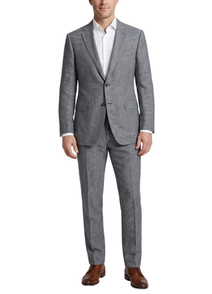 Canali Gray Striped Slim Fit Notch Lapel Wool Silk Linen 2-Button Suit 44L