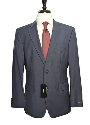 Hugo Boss Navy Blue Plaid Windowpane Notch Lapels Wool 2-Button Suit - 40R