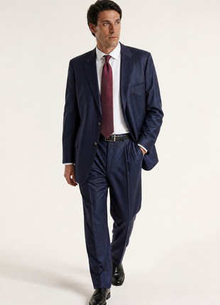 Hickey Freeman Navy Blue Stripe Notch Lapel Portly Fit 2-Button Wool Suit - 58R