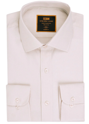 Steven Land Cream Herringbone Classic Fit Spread Collar Wrinkle Shrink Free Cotton Dress Shirt