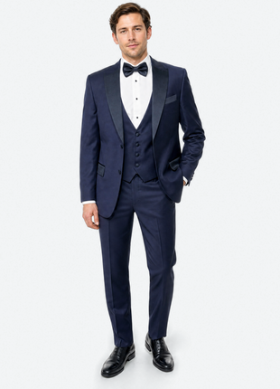 Corneliani CC Collection Navy Micro Check Satin Lapel Slim Fit 3-Piece Wool Tuxedo 42R