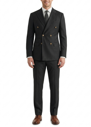 Vitali Solid Black Classic Fit Peak Lapel Double Breasted Suit