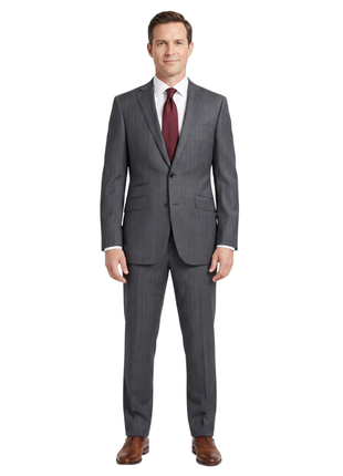 Bartorelli Napoli Mens Blue-Gray Subtle Pinstripe Notch Lapel Classic Fit 2-Button Wool Suit with Ticket Pocket  - 40L