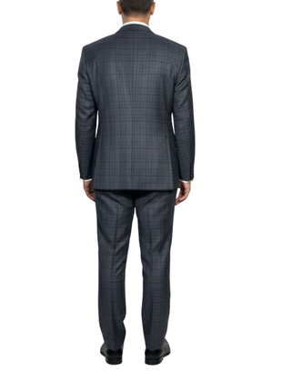 John Varvatos Plaid Charcoal Gray Half-Canvassed Slim Fit Two Button Wool Suit