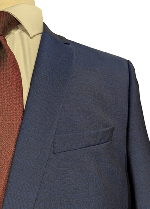 Hugo Boss Blue Textured Solid Super 100 Wool Notch Lapel Two-Button Suit 42S