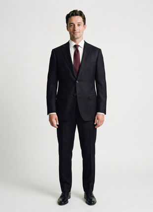 Z Zegna Mens Solid Black Notch Lapel Slim Fit 2-Button Wool Suit - 44L