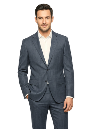 Canali Blue And Gray Pinstriped Notch Lapel 100% Wool Classic Fit 2 Button Suit 44L