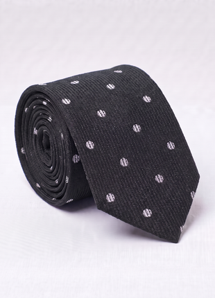 Letteriello Black with White Polka Dots Italian Wool Silk Blend Neck Tie