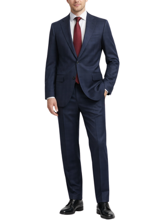 Centrion Mens Blue Glen Plaid Notch Lapels Classic Fit 2 Button Wool Suit