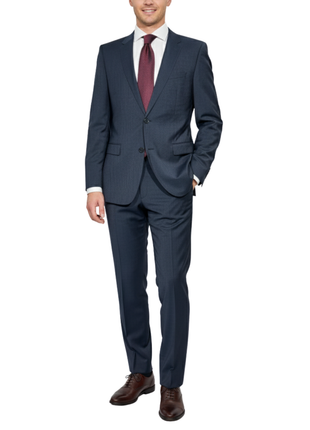 Hugo Boss Mens Blue-Gray Pinstripe Notch Lapels Slim Fit 2 Button Wool Suit - 42L - The Suit Depot