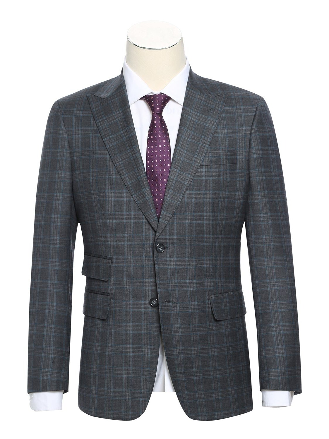 English Laundry Slim Fit Two Button Wool Gray Checked Peak Lapel Suit