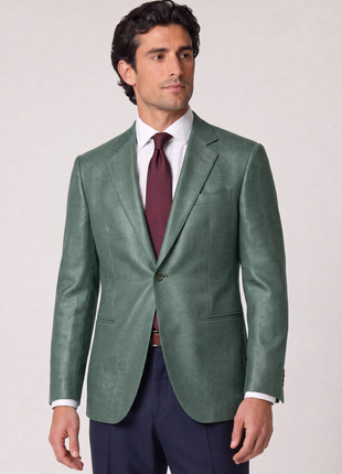 Giorgio Armani Steel Green Basketweave Silk Cashmere Classic Fit 1-Button Sport Coat 46R