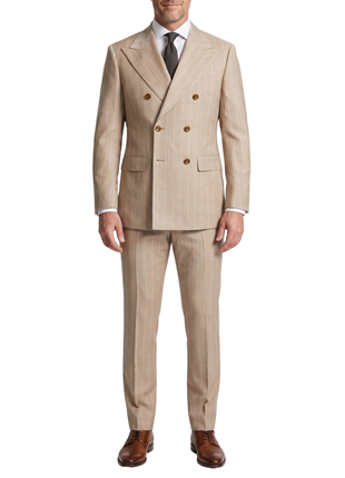 Bergamo Beige Pinstripe Modern Fit Peak Lapel Double-Breasted Wool Suit