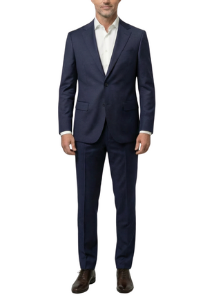 Centrion Mens Navy Subtle Tonal Plaid Notch Lapels Classic Fit 2 Button Wool Suit