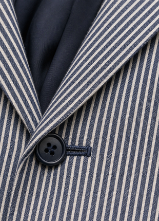 Canali Navy & white Vertical Stripe Cotton Silk Blend Portly Fit 2-Button Sport Coat 38R