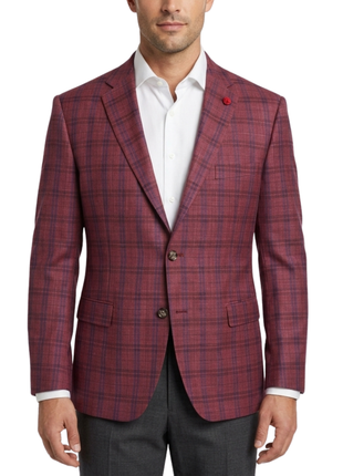 Vitali Plaid Berry Modern Fit Notch Lapel 2-Button Blazer Sport Coat
