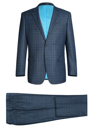 Men's Two Piece Classic Fit Windowpane Check Dress Suit