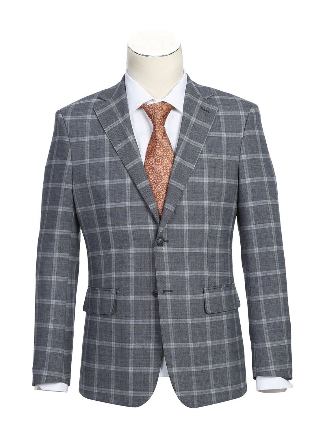Gray Plaid Notch Wool Suit