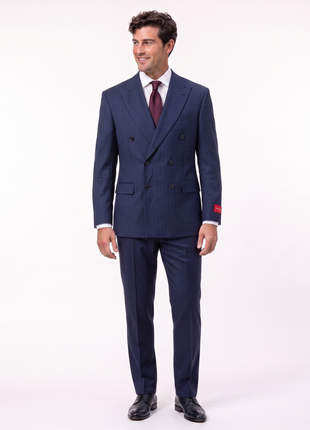 Mazara Mens Dark Navy Pinstriped Classic Fit Double Breasted Wool Suit