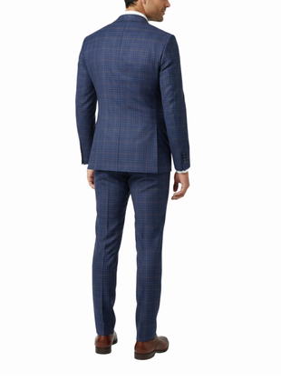 Berragamo Elegant Navy with Black Windowpane Slim Fit Double Breasted Wool Suit