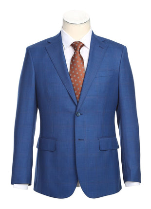 English Laundry Blue Tonal Windowpane Slim Fit Notch Lapel 2 Button Wool Suit