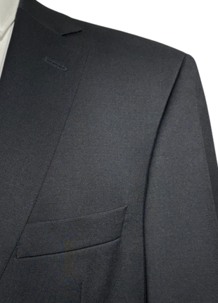 Hugo Boss Mens Solid Black Notch Lapels Classic Fit 2 Button Wool Suit - 40L - The Suit Depot