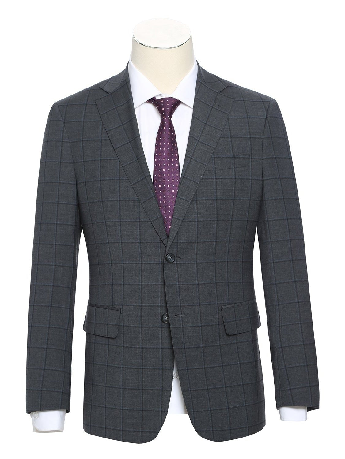 English Laundry Slim Fit Charcoal Checked Wool Suit