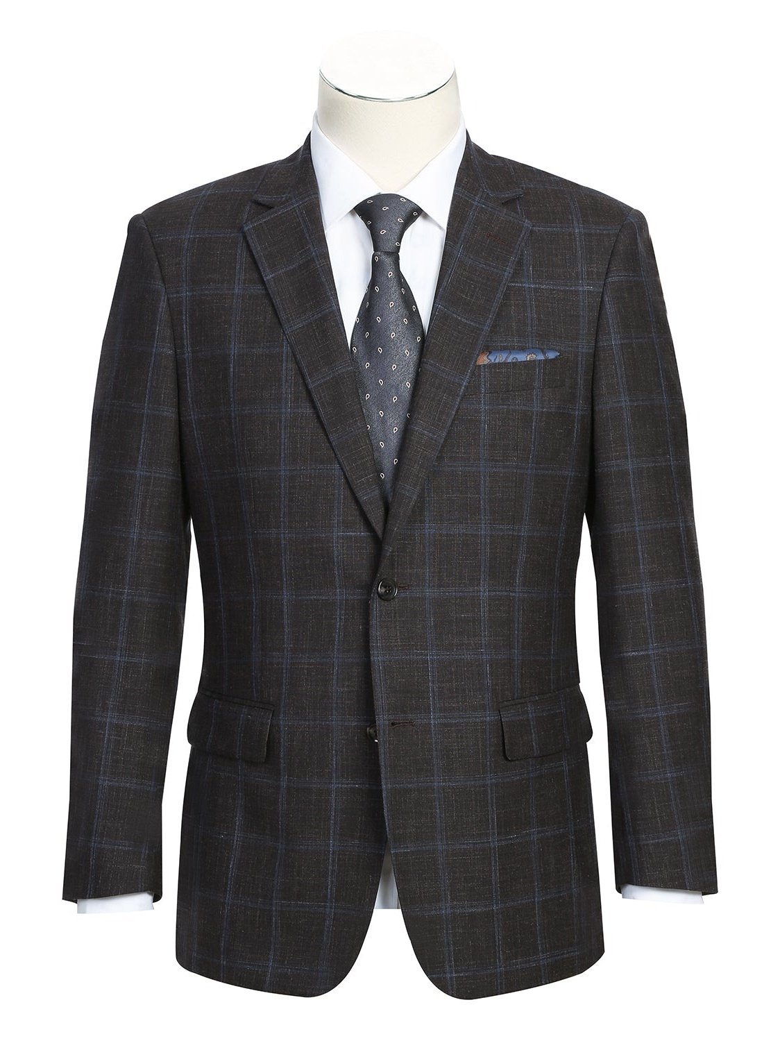 Men&#39;s Classic Fit Wool Blend Brown Checked Blazer