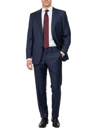 Centrion Mens Blue Textured Weave Classic Fit Notch Lapels 2 Button Wool Suit