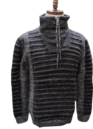 Young Republic Mens Black & White Cotton Blend Funnel Neck Sweater