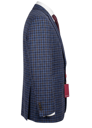 Mazara Mens Blue and Brown Checked Classic Fit Patch Pockets Sportcoat
