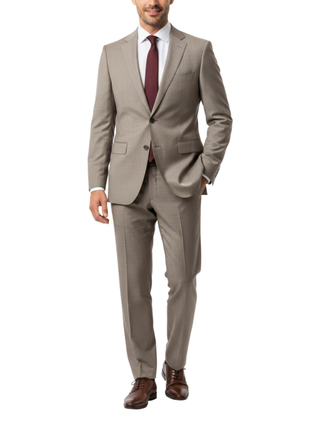 Hugo Boss Mens Taupe Textured Notch Lapels Classic Fit 2 Button Wool Suit - 40R - The Suit Depot