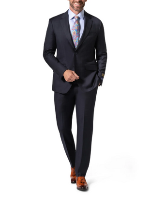 Beragamo Elegant Mens Navy Subtle Windowpane Modern Fit Notch Lapel Wool 2 Button Suit